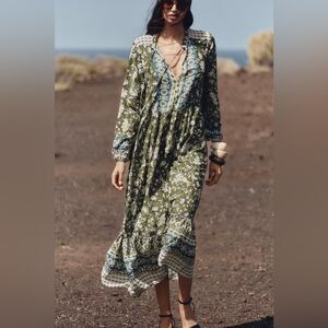 Zara Green Floral Long Sleeve Dress Size M